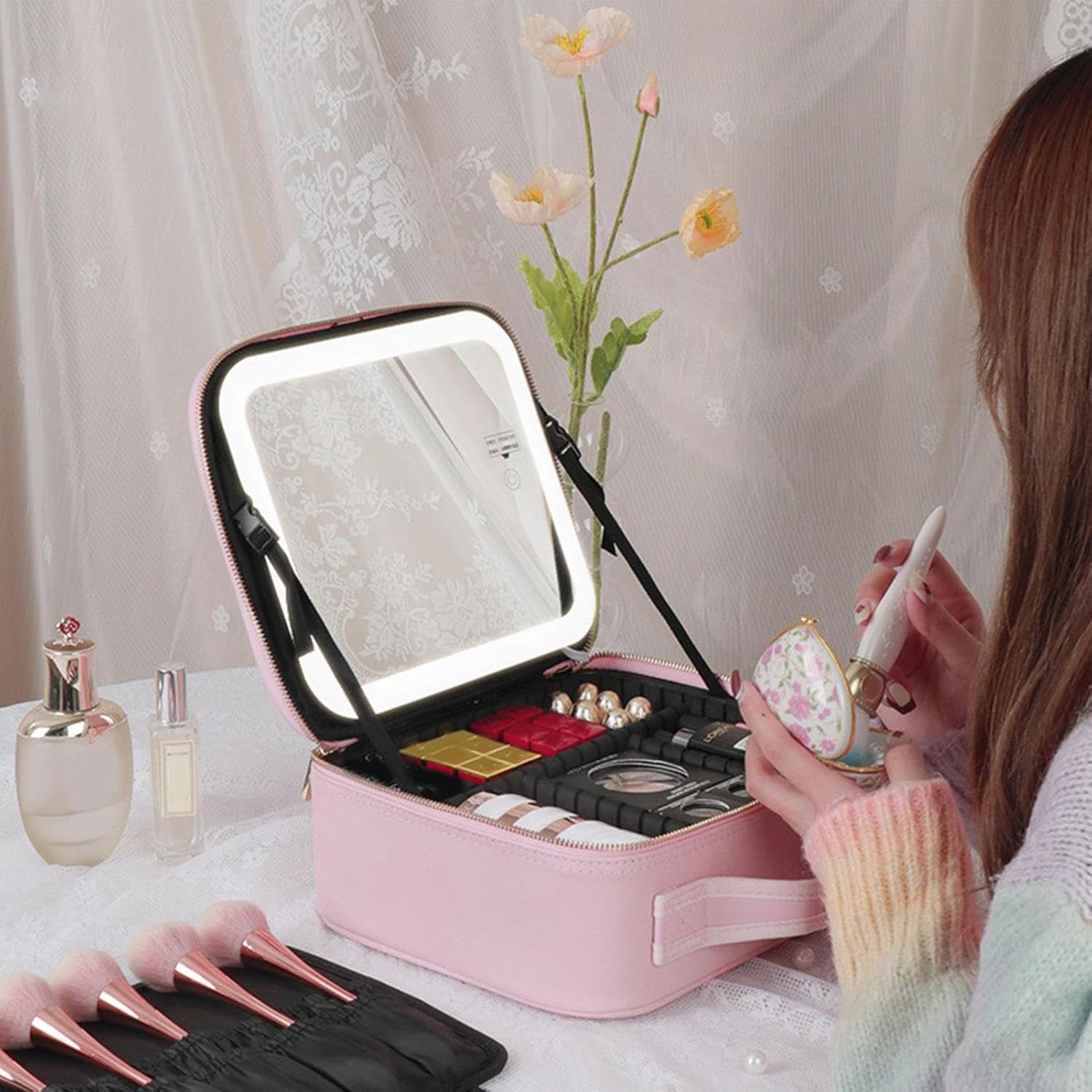 LUMI-CASE PREMIUM COSMETIQUERA CON ESPEJO Y LUZ LED💖